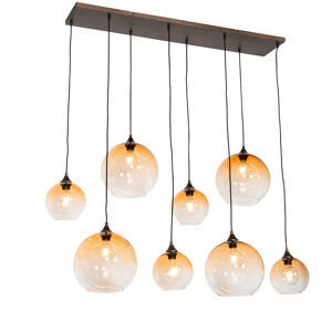 Art deco hanglamp brons met amber glas 8-lichts - Sandra