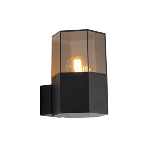 Buiten wandlamp zwart met smoke glas zeshoek IP44 - Denmark