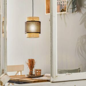 TK Lighting Závěsné svítidlo Boho, černá/ratan Ø 20 cm