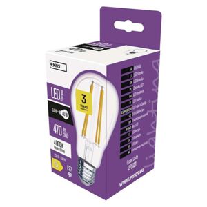 EMOS LED žárovka Filament A60 / E27 / 3,4 W (40 W) / 470 lm / neutrální bílá ZF5121